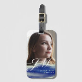 シックカスタムなトルコイズブルー抽象芸術フォトモノグラム ラゲッジタグ (正面縦)