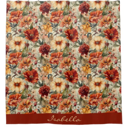 シックカスタムな水彩花模様 シャワーカーテン (正面)