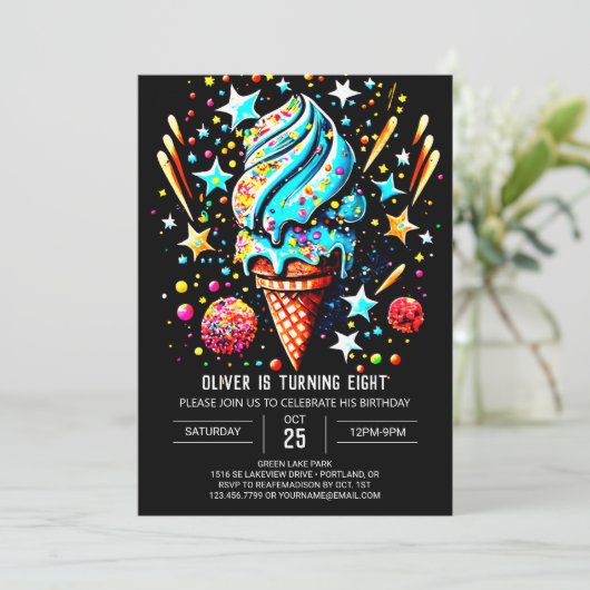 シックカスタムアイスクリームボーイアイスクリーム誕生日 招待状 (スタンド正面)