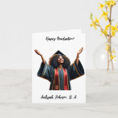 シックカスタムアフリカ系アメリカ人女性の卒業 カード (黄色い花)
