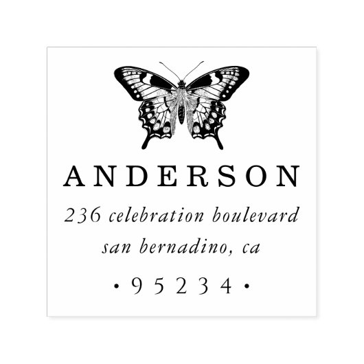 シックカスタムパーソナライズされたバタフライ差出人住所 セルフインキングスタンプ (デザイン)