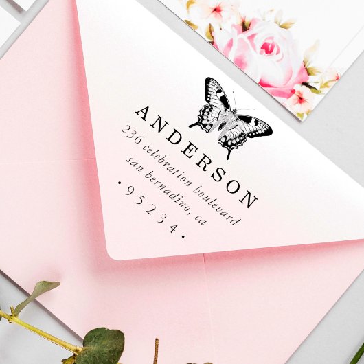 シックカスタムパーソナライズされたバタフライ差出人住所 セルフインキングスタンプ