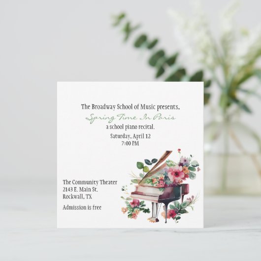 シックカスタムピアノリサイタル招待状 招待状 (スタンド正面)