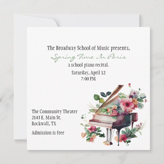 シックカスタムピアノリサイタル招待状 招待状 (正面)