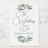 シックカスタムユーカリプタスリーフボタニカルズミ結婚ニ ワインラベル (シングルラベル)