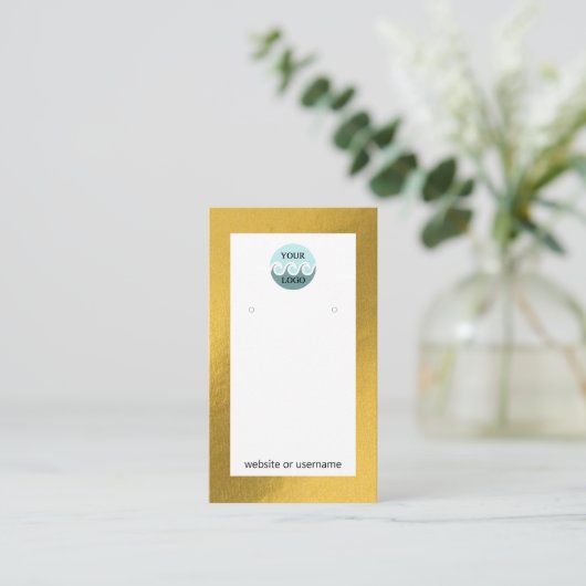 シックカスタムロゴ金ゴールド枠イヤリング表示カード 名刺 (スタンド正面)