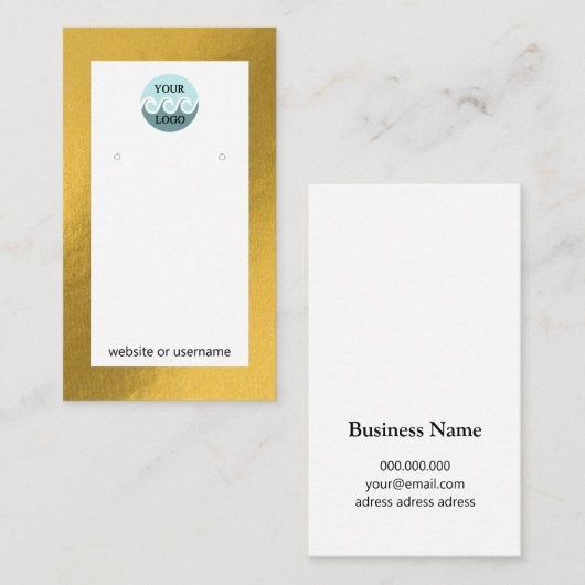 シックカスタムロゴ金ゴールド枠イヤリング表示カード 名刺 (正面/裏面)