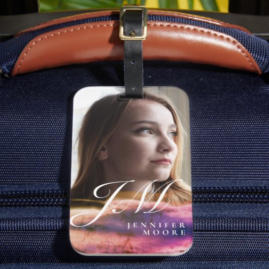 シックカスタム赤面パープル写真モノグラムの ラゲッジタグ (正面インサイチュ2)