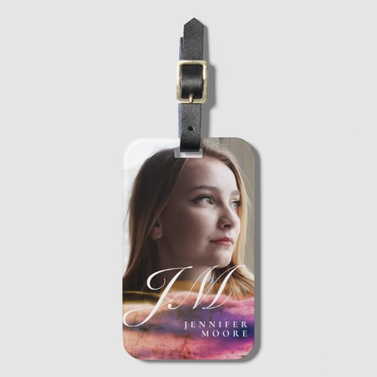 シックカスタム赤面パープル写真モノグラムの ラゲッジタグ (正面縦)