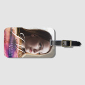 シックカスタム赤面パープル写真モノグラムの ラゲッジタグ (正面横)