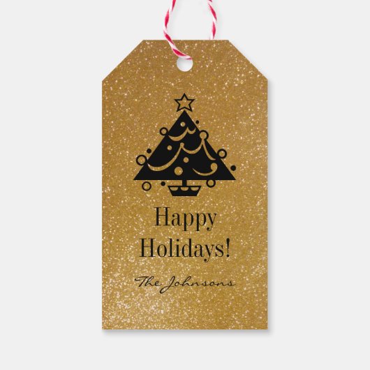 シックカスタム金ゴールドグリッタークリスマスツリーギフトラベル ギフトタグ (裏面)