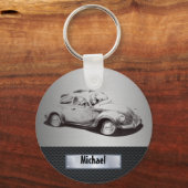 シックカッコいいな男らし古い車シルバーブラック キーホルダー (正面)
