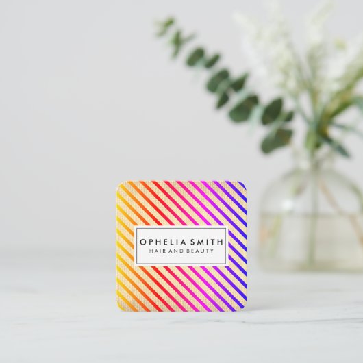 シックカラフルなストライプテクスチャ スクエア名刺 (スタンド正面)