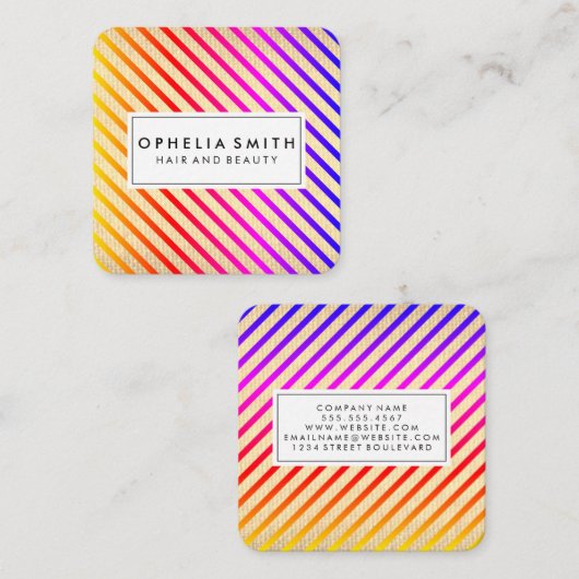 シックカラフルなストライプテクスチャ スクエア名刺 (正面/裏面)