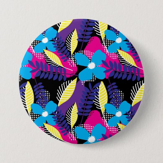 シックカラフルなフローラとドットのパタ葉ーンが 缶バッジ (正面)