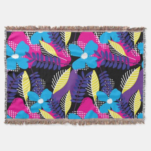 シックカラフルなフローラとドットのパタ葉ーンThr スローブランケット (正面)