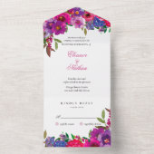 シックカラフルな水の色の花サマー結婚ズ オールインワン招待状 (内側)