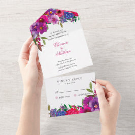 シックカラフルな水の色の花サマー結婚ズ オールインワン招待状