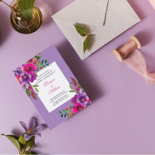 シックカラフルな水の色の花サマー結婚ズ 招待状