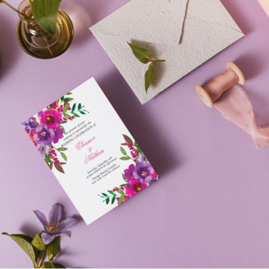 シックカラフルな水の色の花サマー結婚ズ 招待状