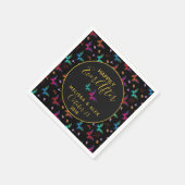 シックカラフルな蝶オンブラック結婚ズ スタンダードカクテルナプキン (角)