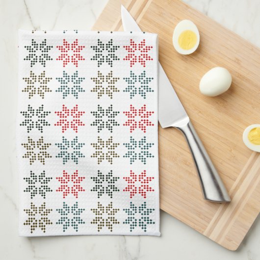 シックカラフルな4ポインセティアスモチーフ キッチンタオル (四つ折り)