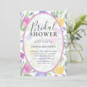 シックカラフルウォーターカラーバラブライダルシャワー 招待状 (スタンド正面)