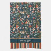 シックカラフルキノコ名前をカスタムする引用文スタイリッシュ キッチンタオル (縦)