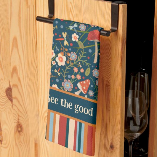 シックカラフルキノコ名前をカスタムする引用文スタイリッシュ キッチンタオル