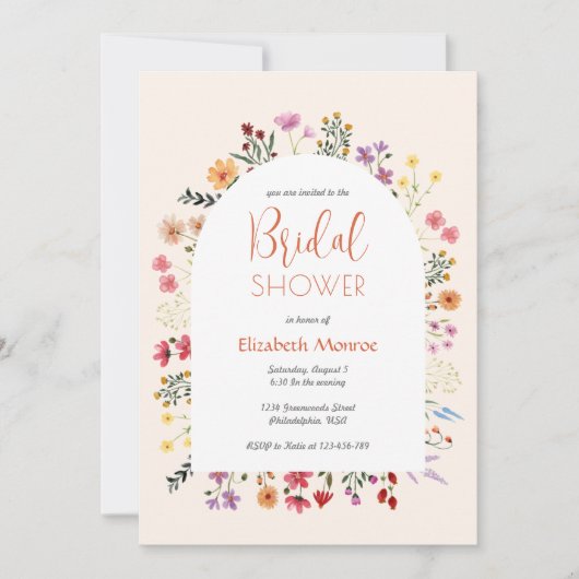 シックカラフルサマーワイルドフラワーアーチブライダルシャワー 招待状 (正面)