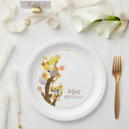 シックカラフルツリーズ誕生日パーティー ペーパープレート (ウェディング)