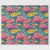 シックカラフルピンクレンスフラワーボタニカルグリーン ラッピングペーパー (フラット)