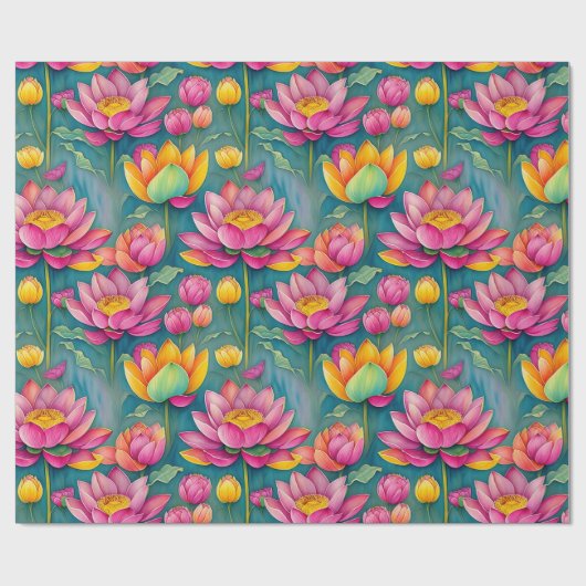 シックカラフルピンクレンスフラワーボタニカルグリーン ラッピングペーパー (フラット)