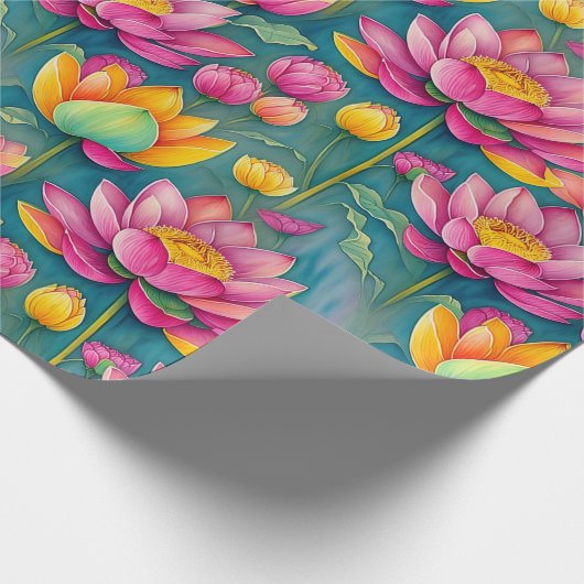 シックカラフルピンクレンスフラワーボタニカルグリーン ラッピングペーパー (角)