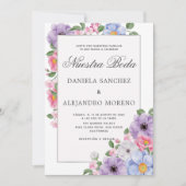 シックカラフルフローラヌエストラスペインのボダ結婚ズ 招待状 (正面)