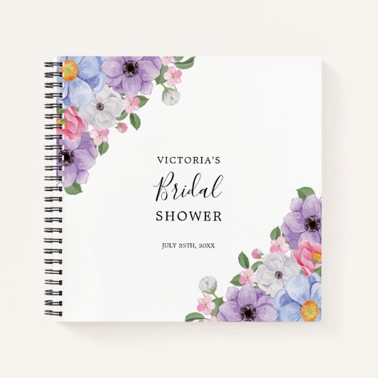 シックカラフルフローラフレームブライダルシャワーギフトリスト ノートブック (正面)