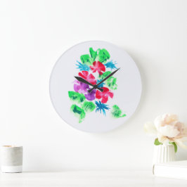 シックカラフルフローラブーケ ラージ壁時計