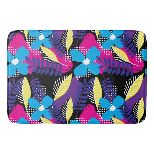 シックカラフルフローラ&ドットパター葉ンこうもり バスマット (正面)