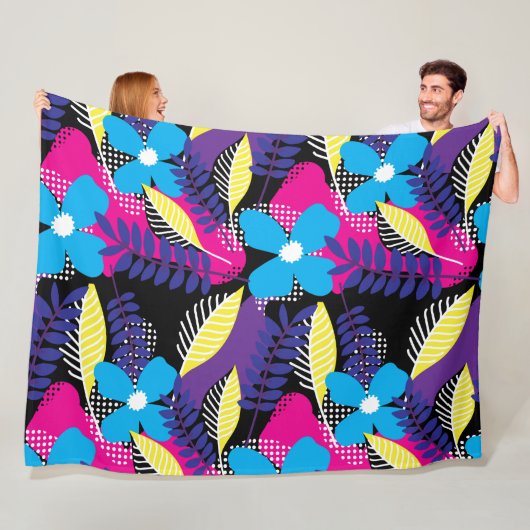 シックカラフルフローラ&ドットパター葉ンファイル フリースブランケット (インサイチュ)
