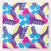 シックカラフルフローラ&ドットパター葉ン付き ガラスコースター (正面)