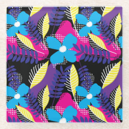 シックカラフルフローラ&ドットパター葉ン付き ガラスコースター