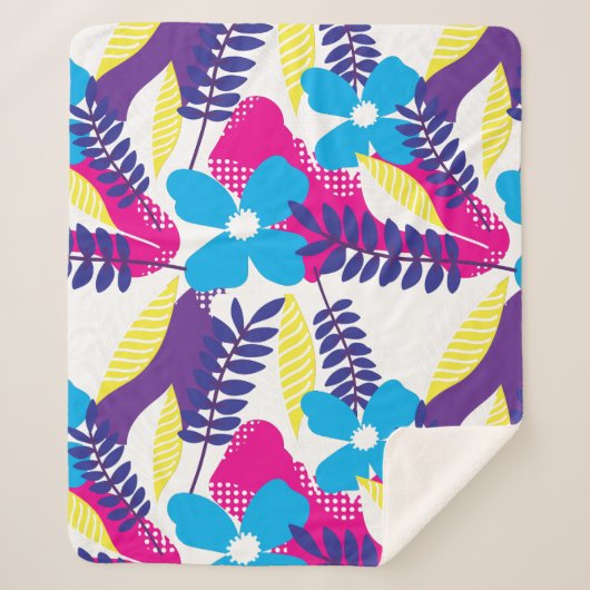シックカラフルフローラ&ドットパター葉ン付き シェルパブランケット (正面)