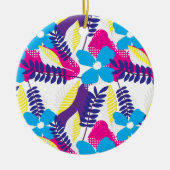 シックカラフルフローラ&ドットパター葉ン付き セラミックオーナメント (正面)