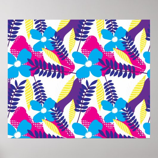 シックカラフルフローラ&ドットパター葉ン付き ポスター (正面)