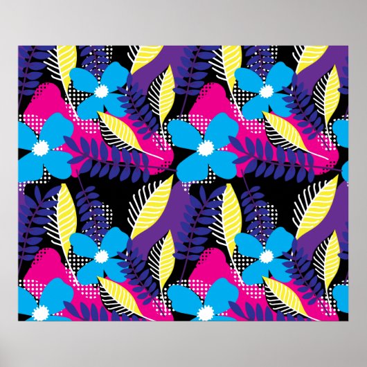 シックカラフルフローラ&ドットパター葉ン付き ポスター (正面)