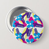 シックカラフルフローラ&ドットパター葉ン付き 缶バッジ (正面&裏面)