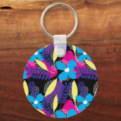 シックカラフルフローラ&ドットパター葉ン鍵 キーホルダー (正面)