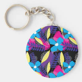 シックカラフルフローラ&ドットパター葉ン鍵 キーホルダー