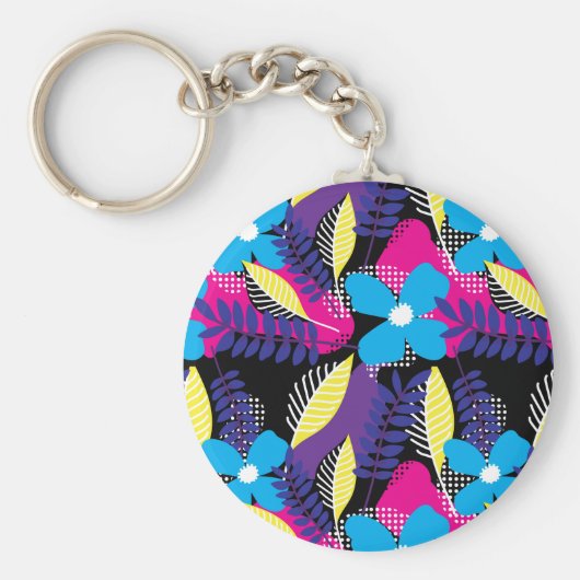 シックカラフルフローラ&ドットパター葉ン鍵 キーホルダー (正面)