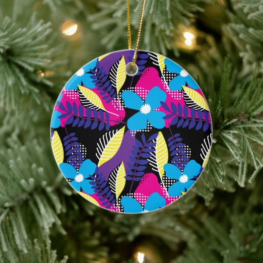 シックカラフルフローラ&ドットパター葉ンCer セラミックオーナメント (ツリー)